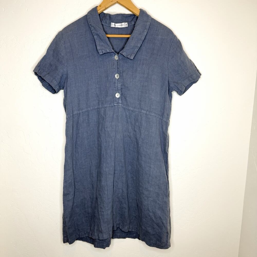 Cut Loose Womens Small Blue Linen Dress Button Top Short Sleeve